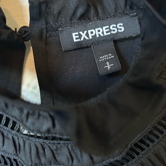 Express High Ruffle Neck Balloon Sleeve Crop Blouse Black - Picture 7 of 7